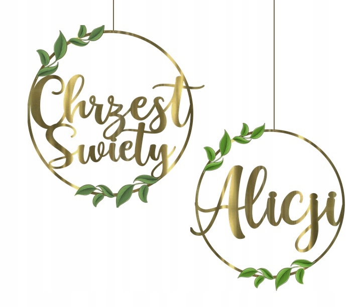 CHRZEST Święty baner girlanda L2 z listkami KOŁO z imieniem