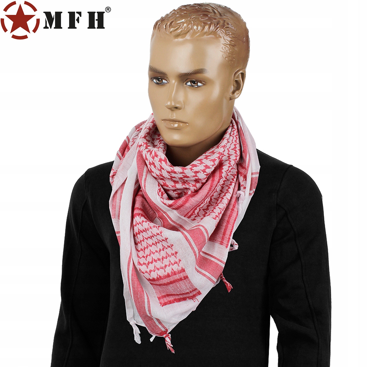 CHUSTA ARAFATKA OCHRONNA BANDANA BANDAMA Shemagh 110X110 MFH RED WHITE Kolor czerwony