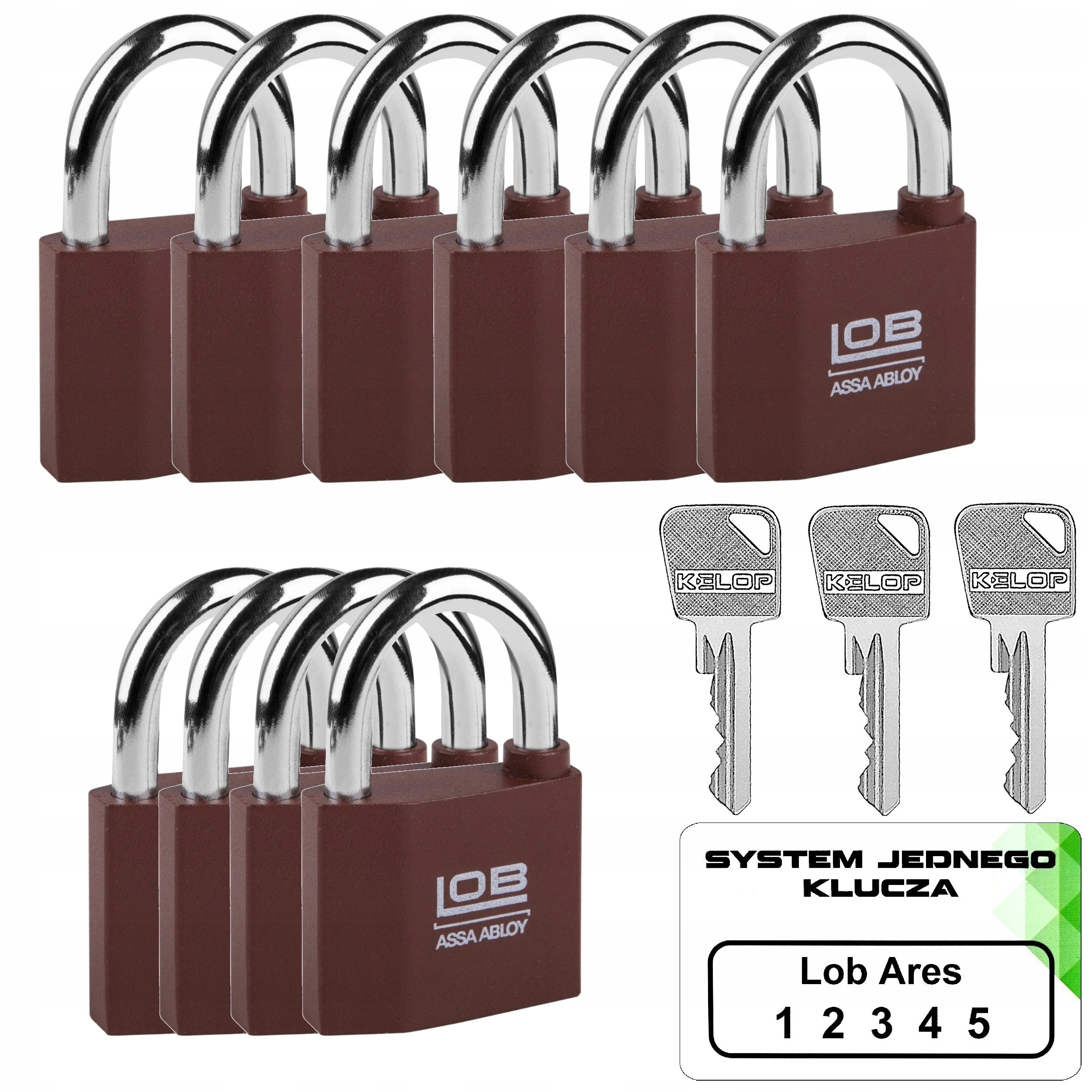10x kłódka KZ50 Lob Ares system jednego klucza