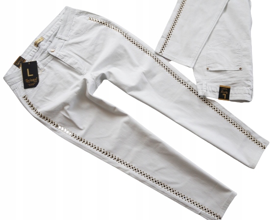 

tujkama_LUIZZA Biżuteryjne Spodnie Jeansowe Białe