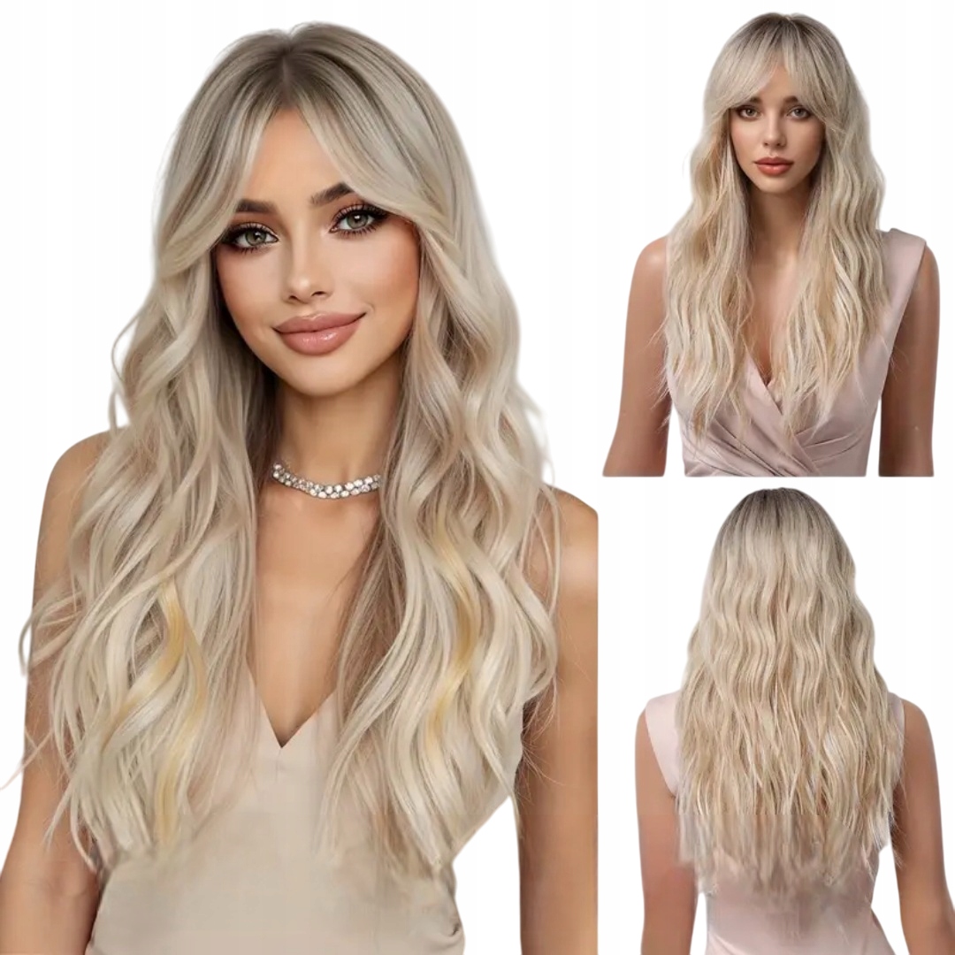 Peruka damska blond fale grzywka peruki Jak naturalne długie włosy czepek