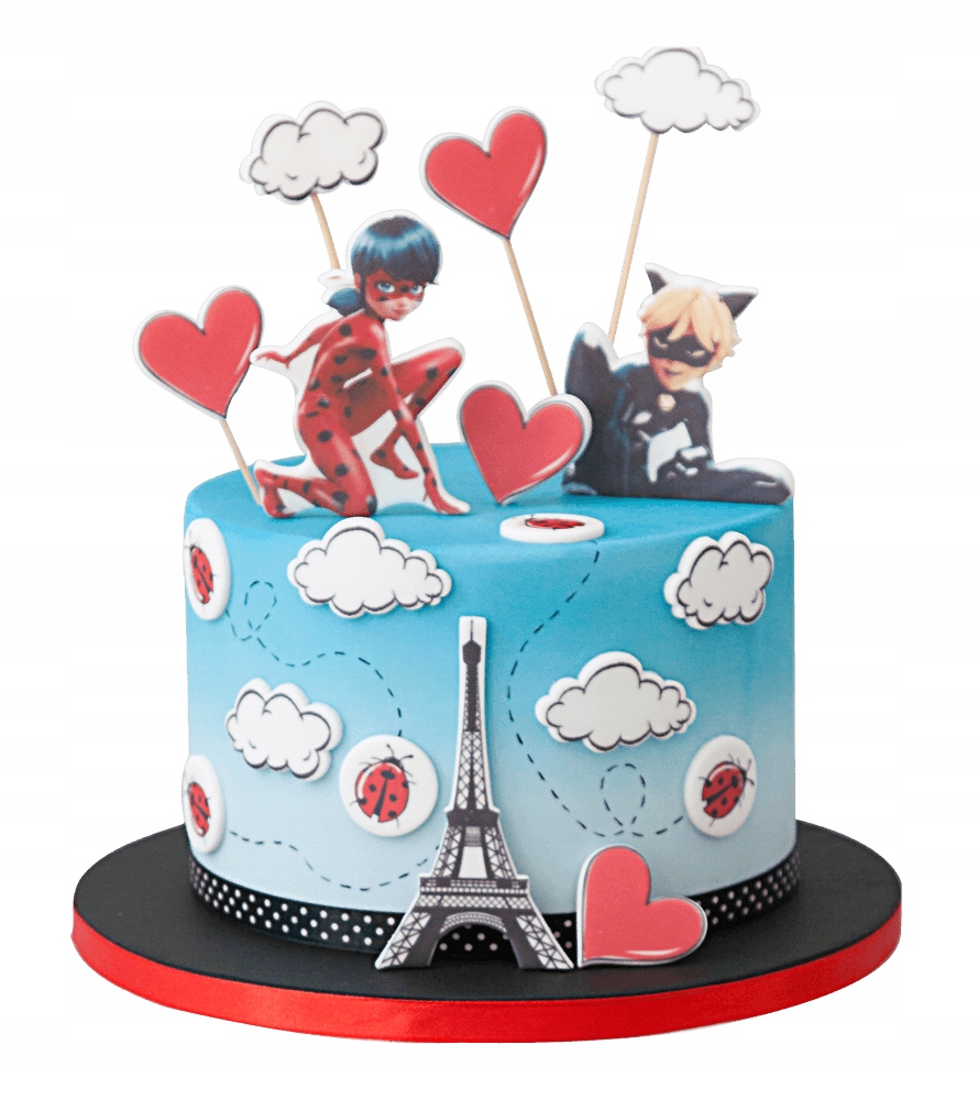 Zestaw Dekoracje na tort Biedronka i Czarny Kot 18 el. 2 D