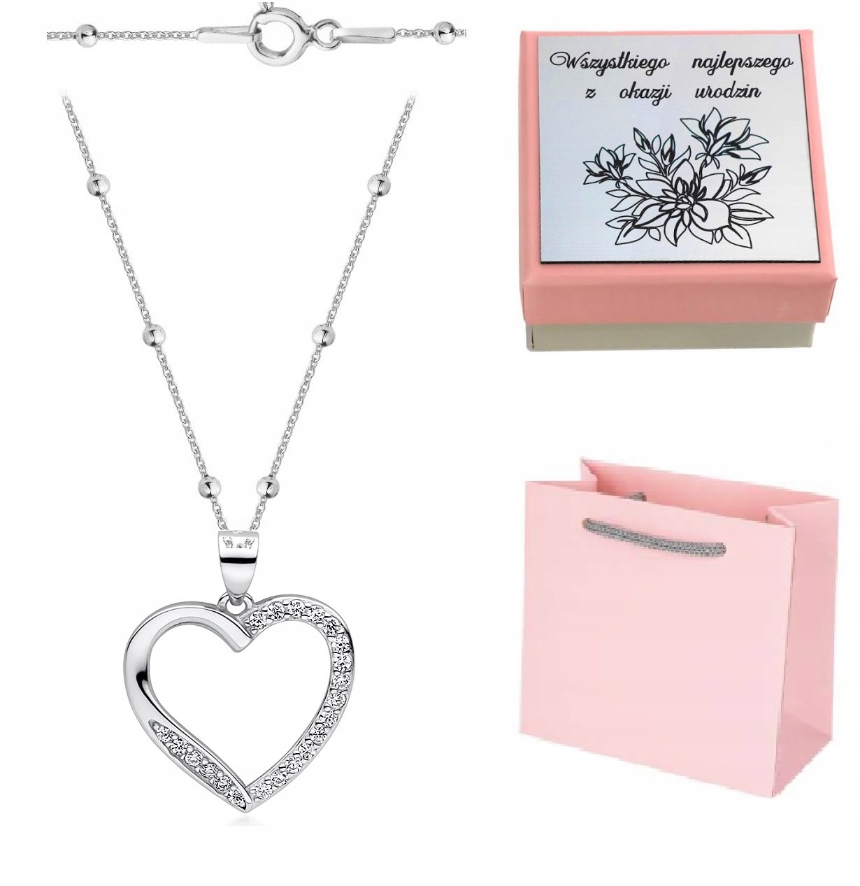 Stříbrný náhrdelník se srdíčkem a zirkony Gravírování