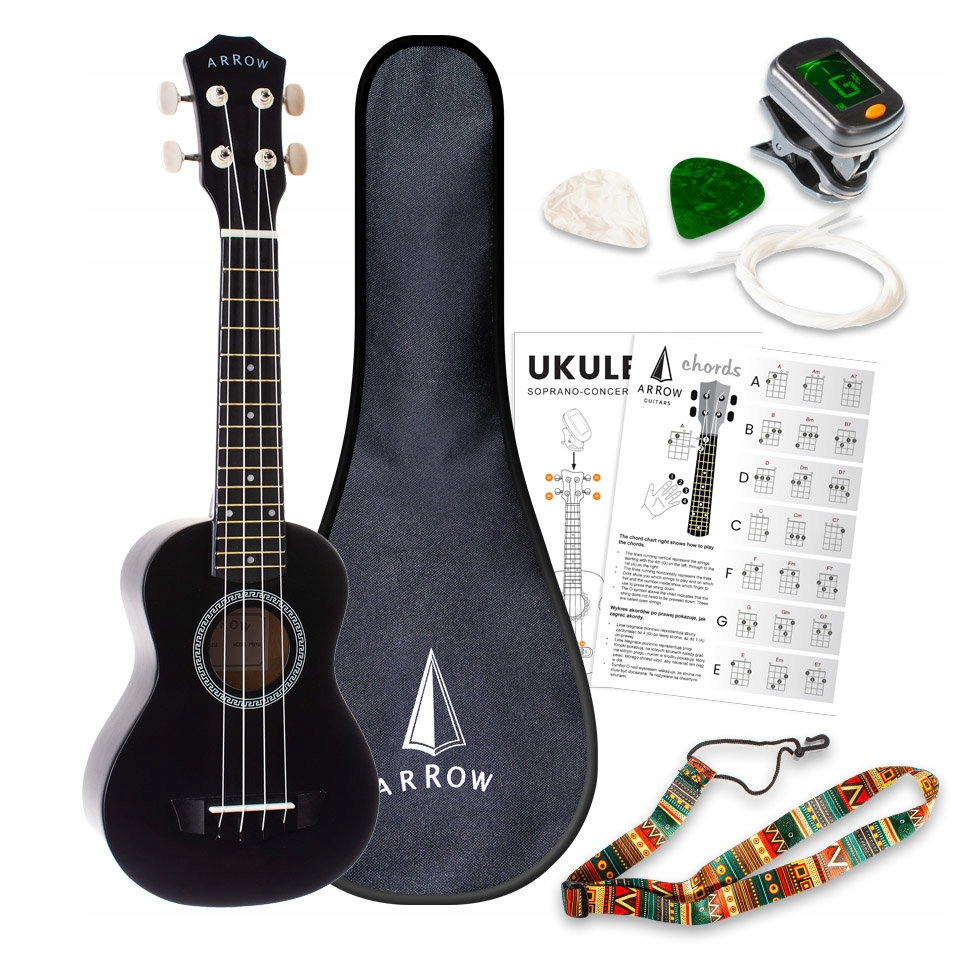 Arrow PB10 Bk Soprano Black – sada sopránového ukulele s příslušenstvím