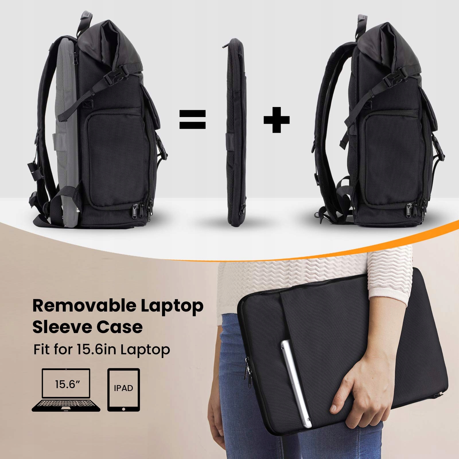 TARION Plecak Na Aparat Wodoodporny Z Pokrowcem Na Laptop 15,6 Cala — miniatura 2