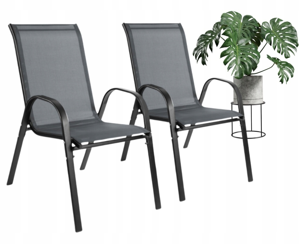 Sada 2 stoličiek – moderné kovové záhradné kreslo s grafitovou povrchovou úpravou