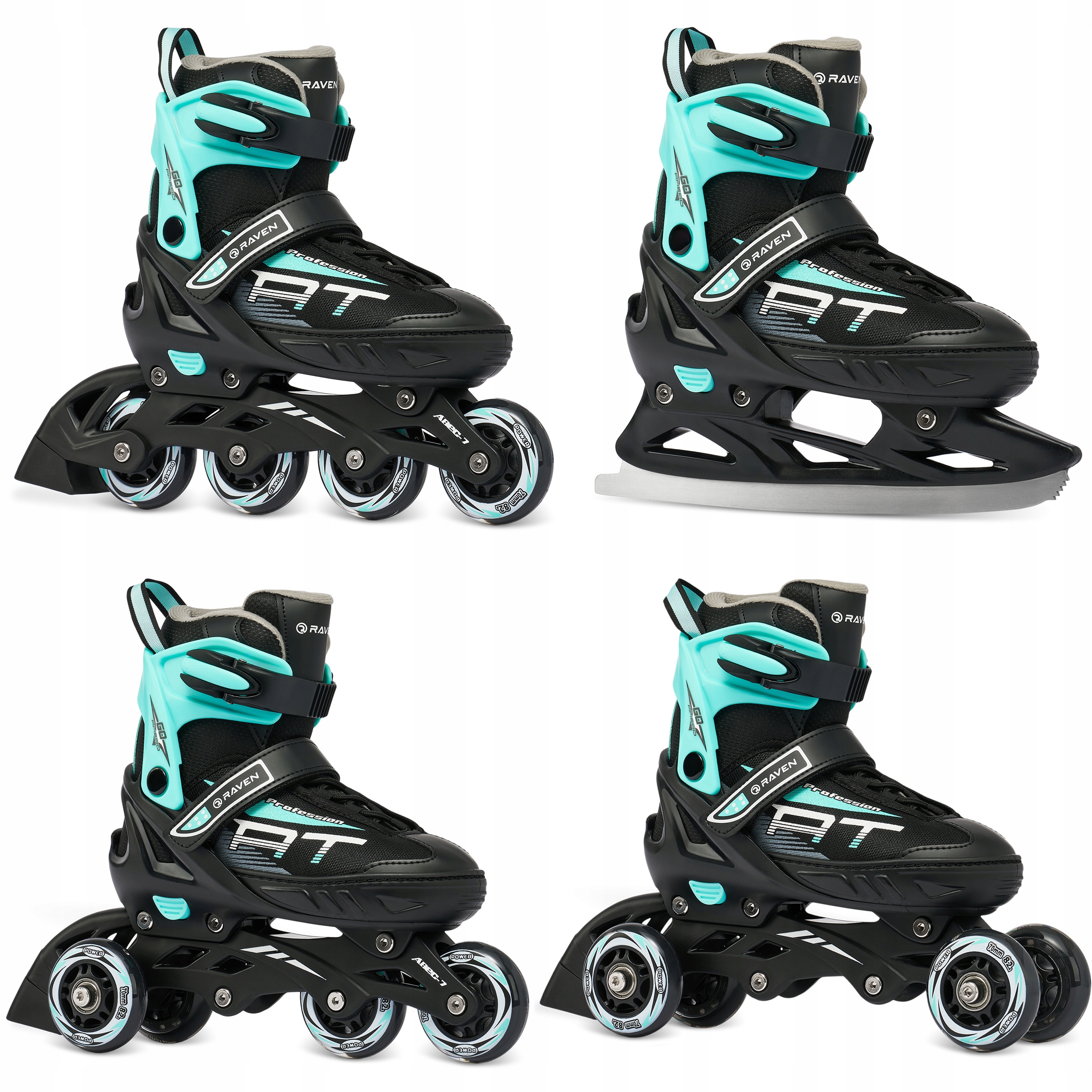Rolki Wrotki Łyżwy 4w1 Regulowane Raven Profession Black/Mint 38-42