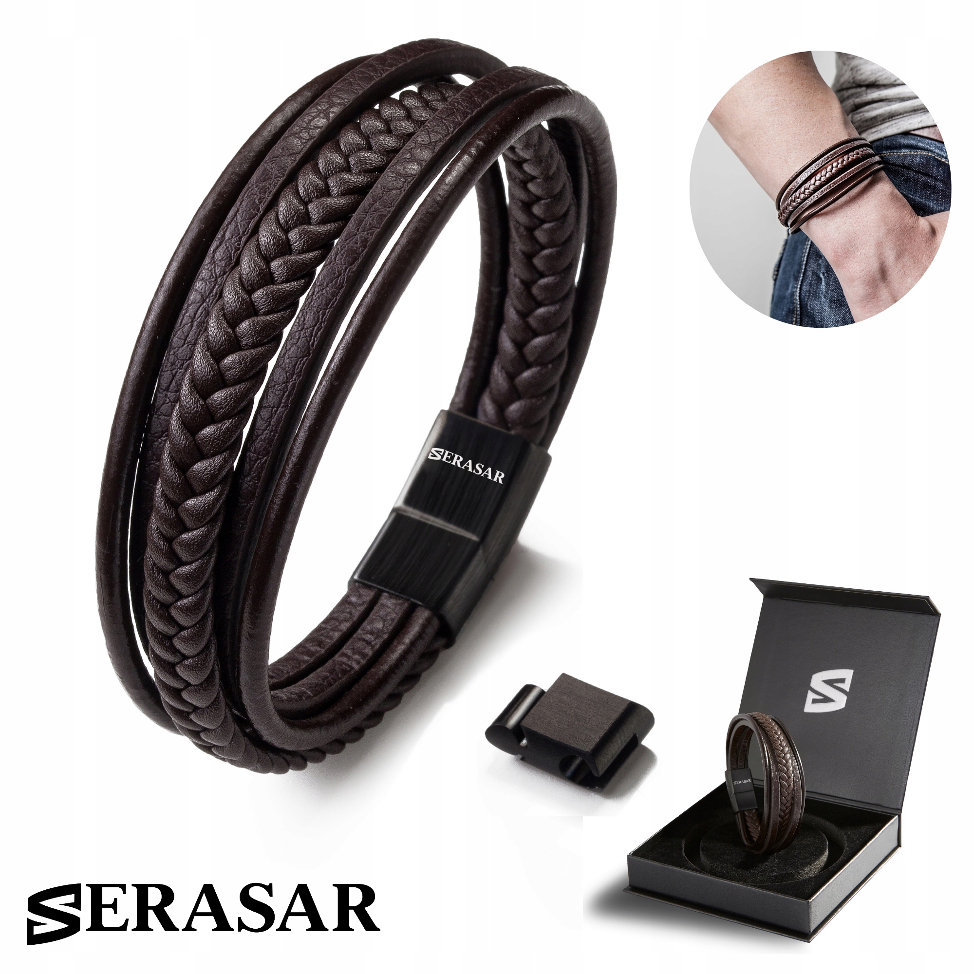 Pánský kožený náramek [Warkocz] hnědý