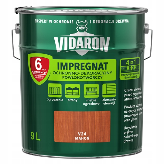 Vidaron Impregnat 9L V24 Mahoń do drewna powłokotwórczy ochronny ogrodzeń
