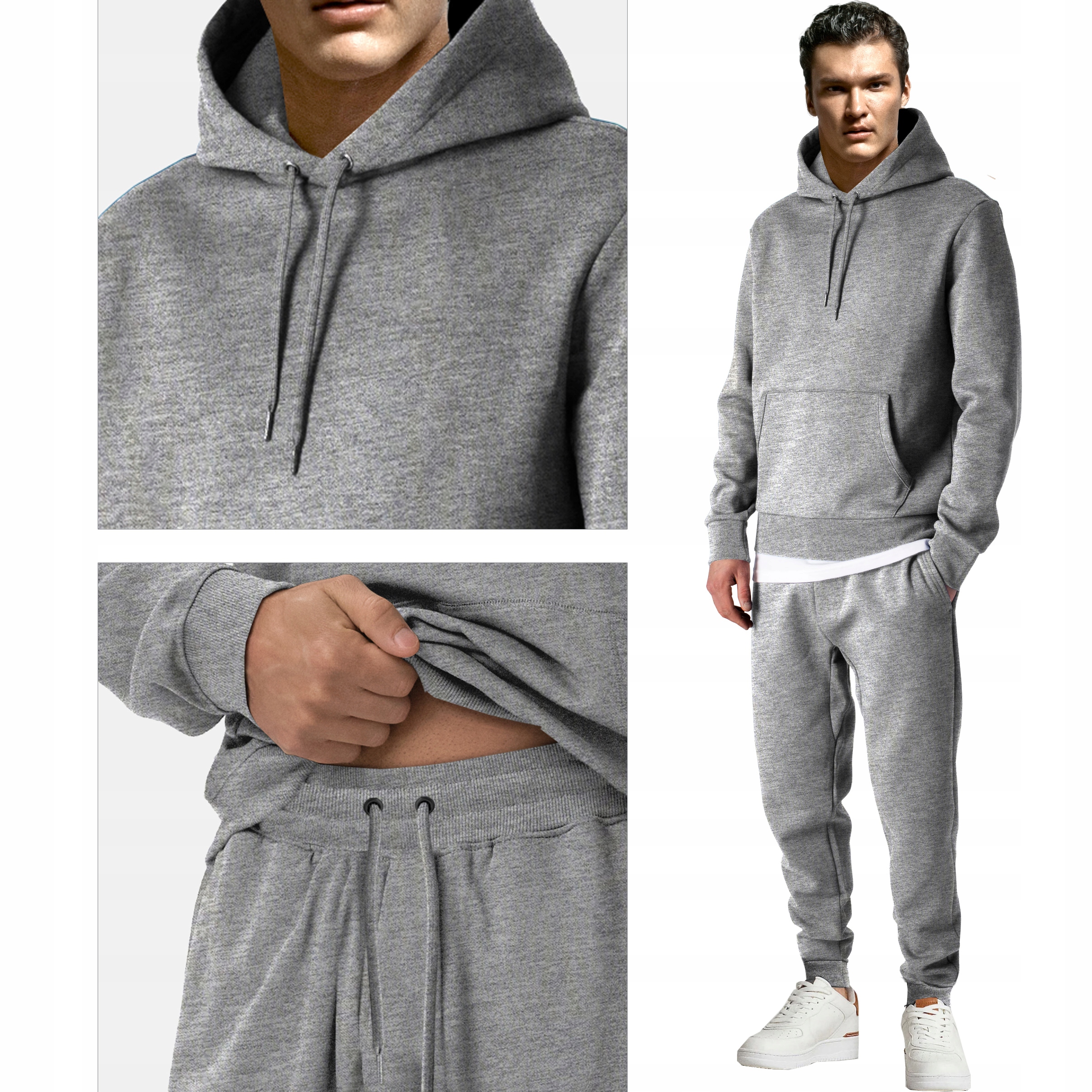 Rf tepláková souprava pánská mikina s klokaní kapsou a kapucí ribovaná teplá Pet/cor šedá XXL