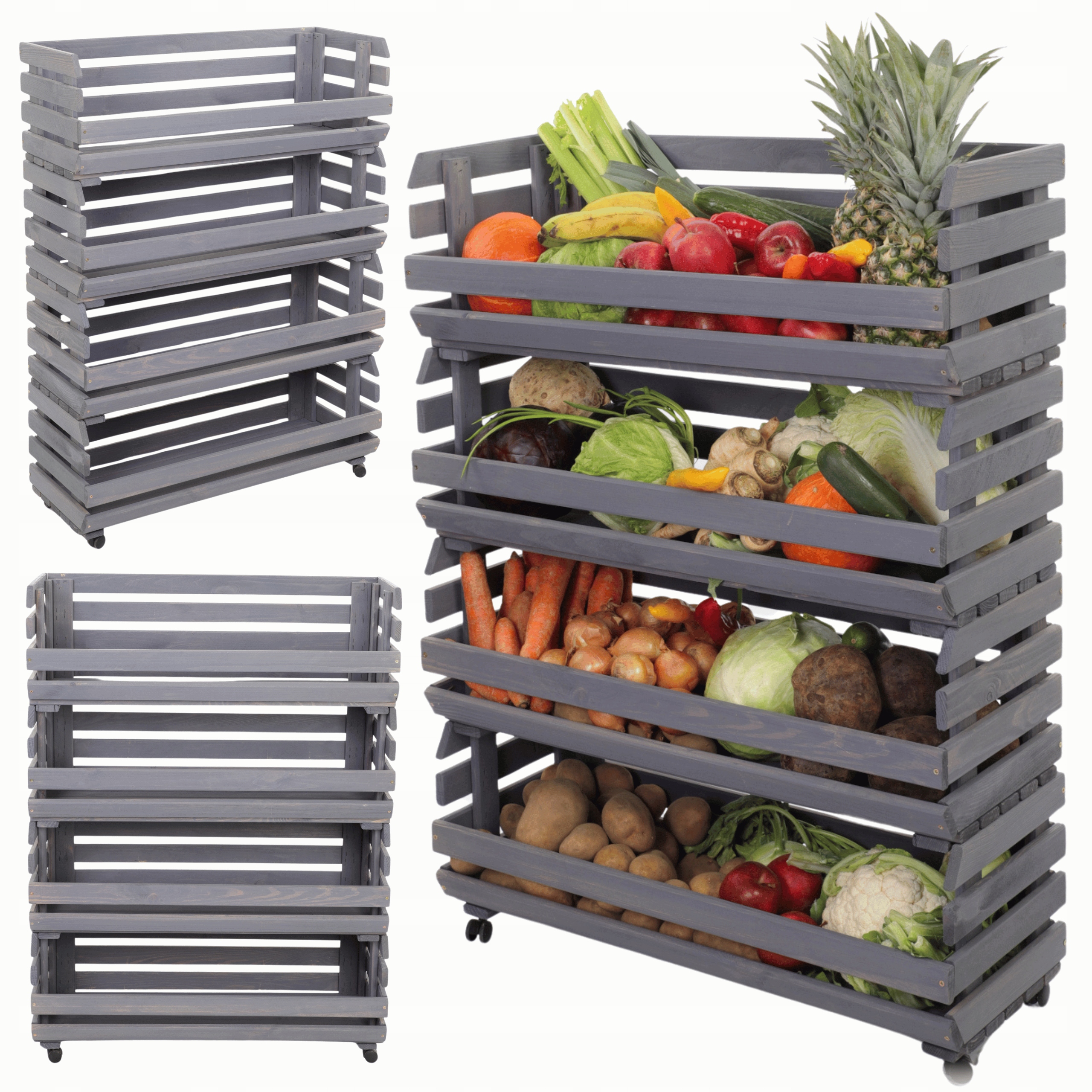 Stojan na zeleninu regál boxy na kolieskach 4 boxy impregnácia 106x80x30