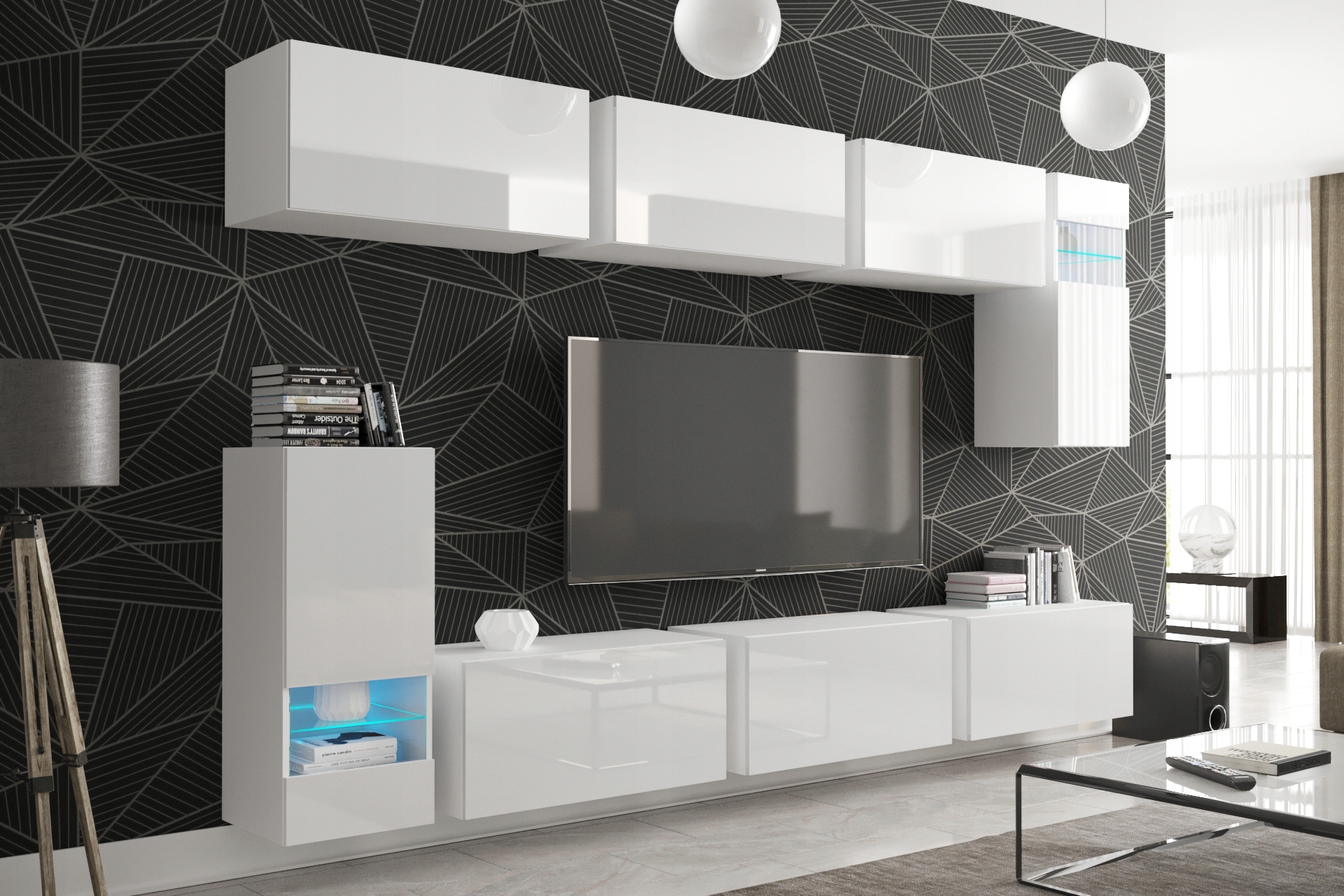 Nábytková Stěna do obývacího pokoje Lesk Led Možnost Nábytek FMB3