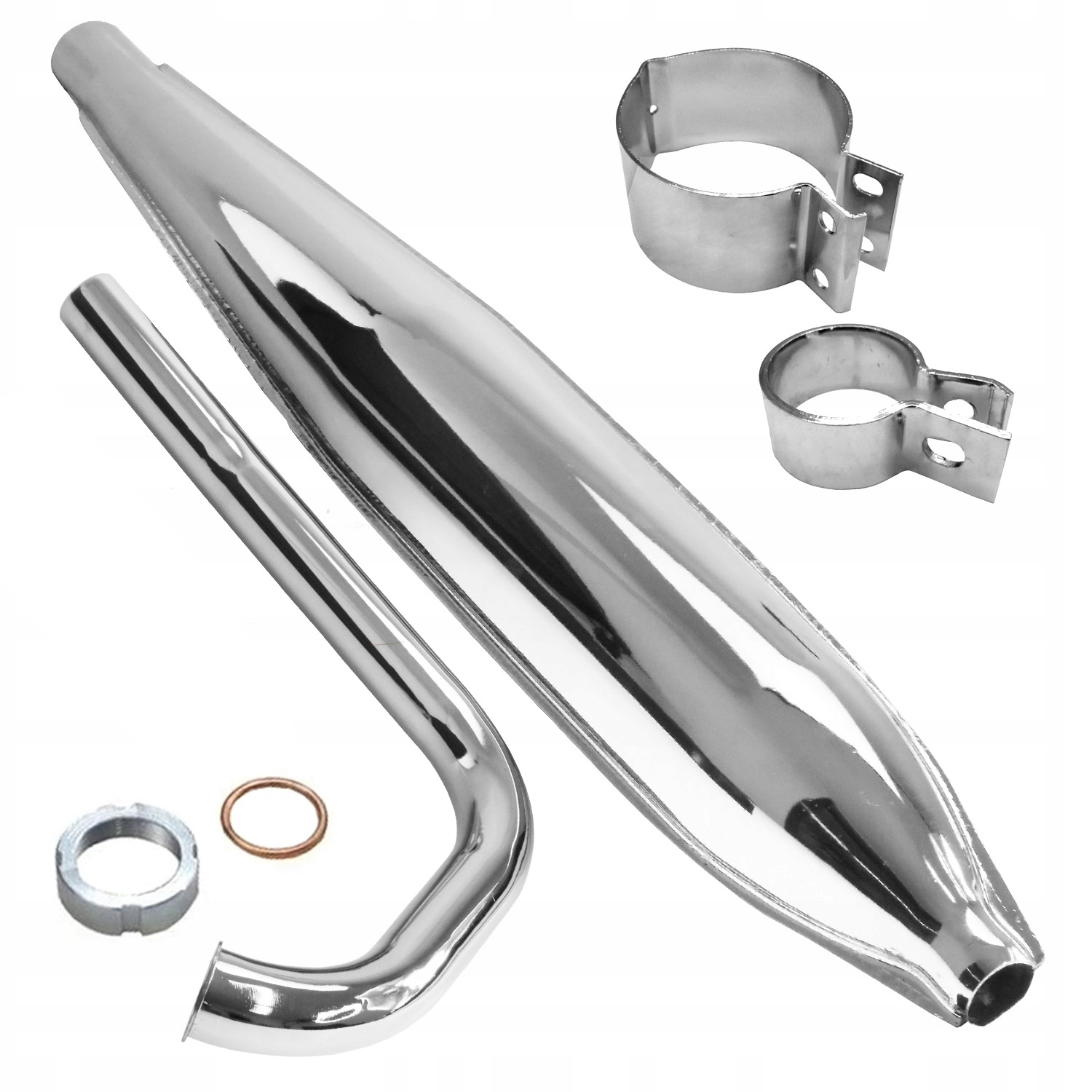 TŁUMIK CHROM KOLANKO OBEJMY WSK 125 JEDNORAMÓWKA