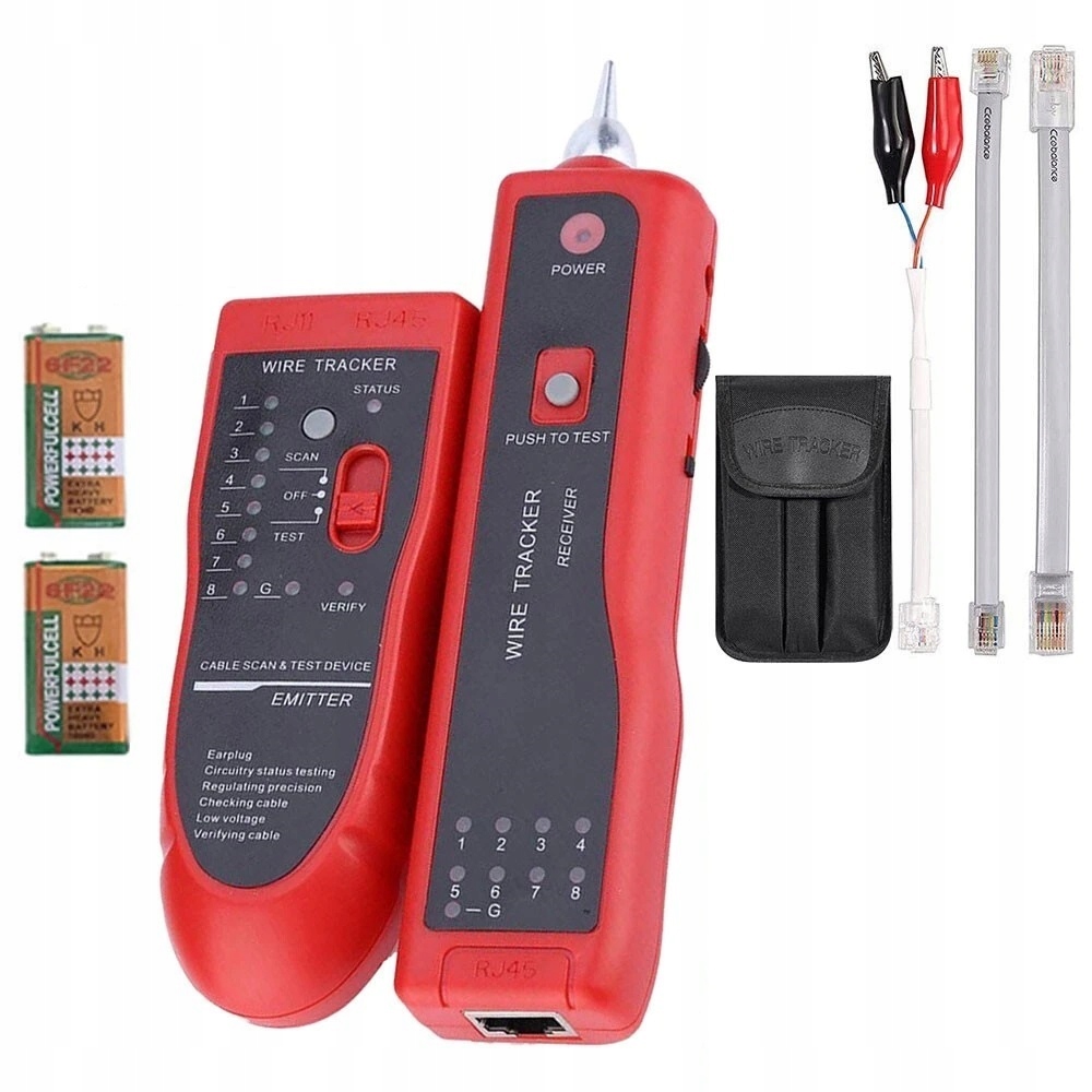 WIELOFUNKCYJNY TESTER KABLI SIECIOWYCH LAN RJ45 RJ11 SZUKACZ PAR Z LED