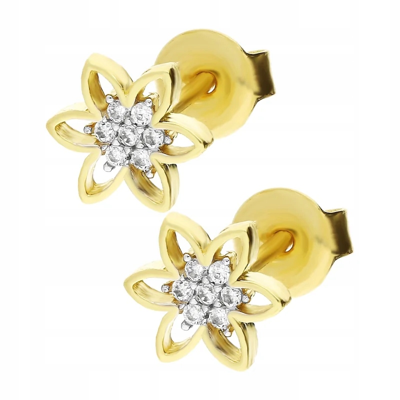 Náušnice 585 jemné kytičky se zirkony na křtiny 0,96 g