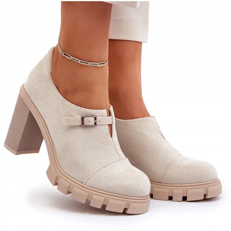 Dámské Eko Semišové Polobotky Na Podpatku, Světle Béžové, Velikost 40