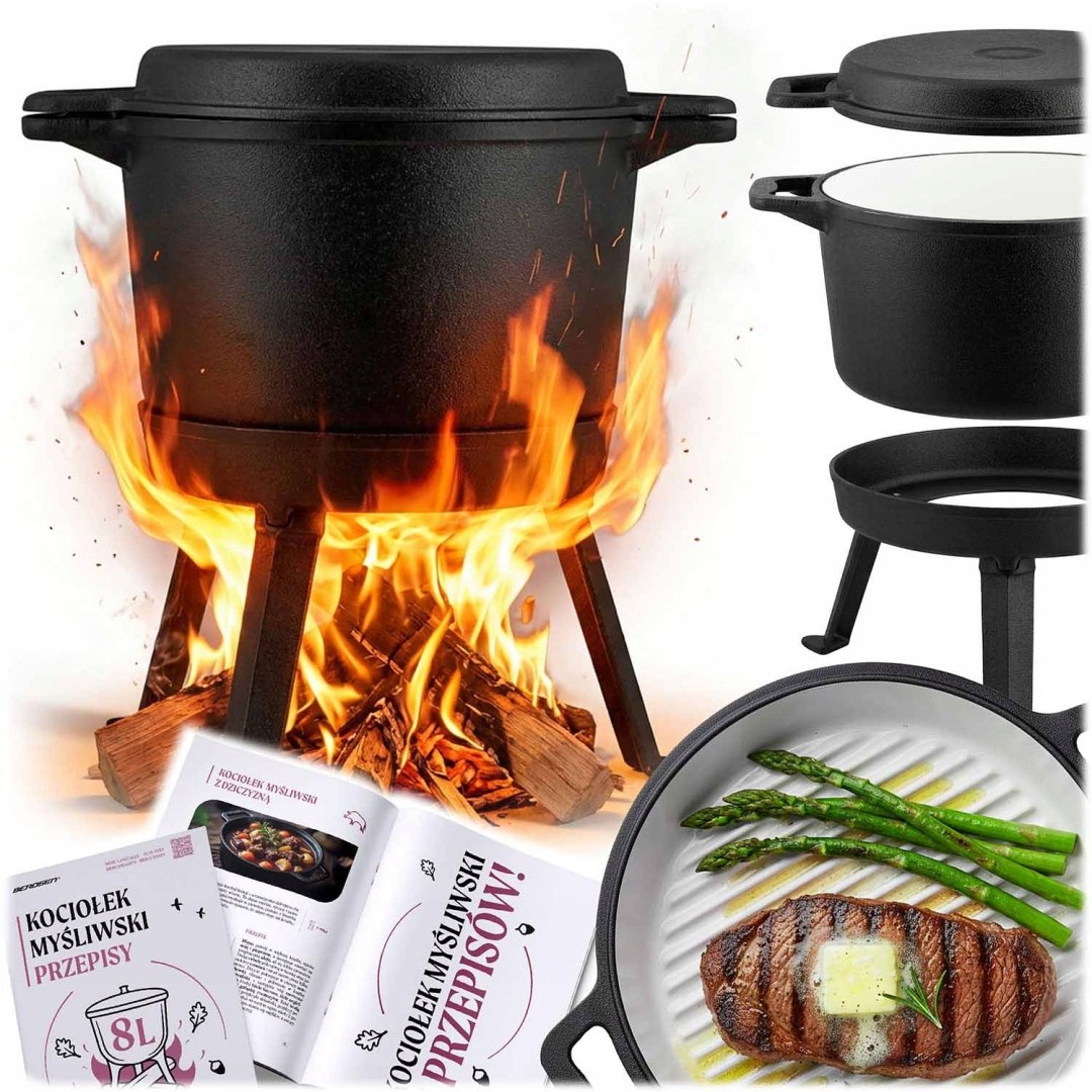 Litinový kotlík smaltovaný hrnec 8 l stojící grilovací pánev BD-480 34801