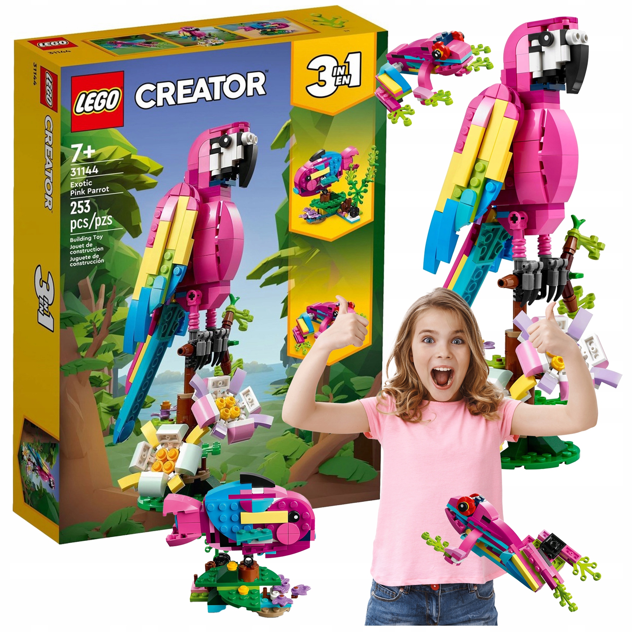 LEGO CREATOR 3W1 EGZOTYCZNA PAPUGA RÓŻOWA ZESTAW PAPUGA RYBA ŻABA 31144