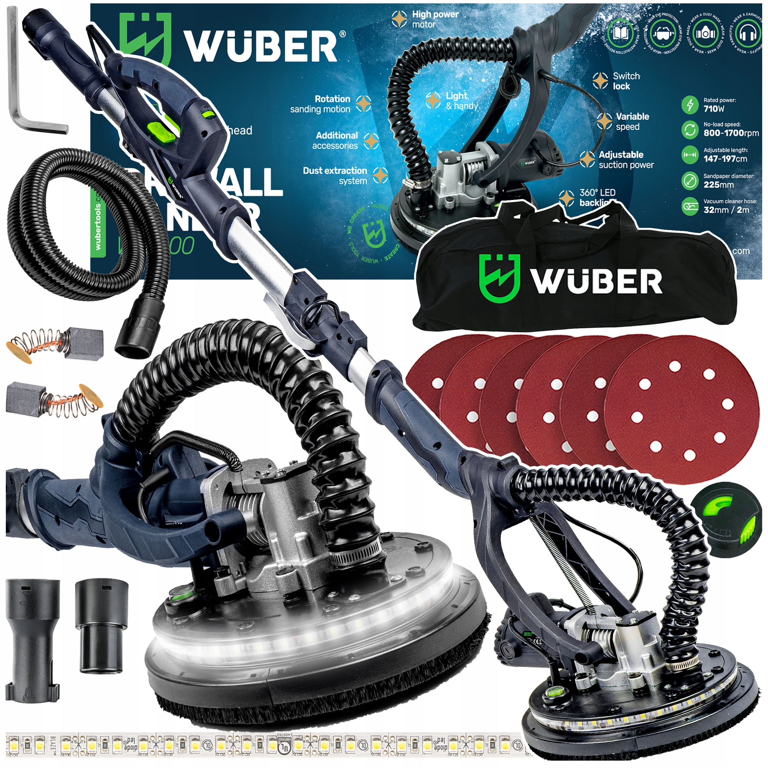 ЖИРАФ ШЛИФОВАЛЬНЫЙ СТАНОК ДЛЯ ГИПСА ГЛАДИТ ШТУКАТУРКА LED РЕГУЛИРОВКА БУМАГИ 6 МЕШОК