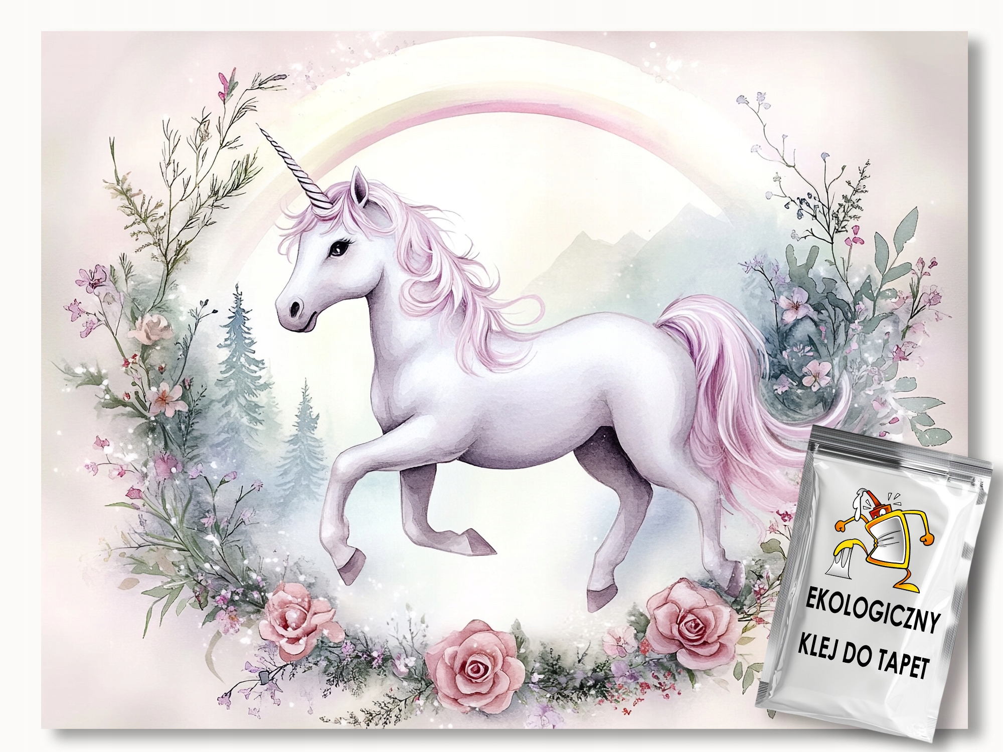 Fototapeta Flizelina Pohádka Jednorožec Duha Květiny Růže 250x175 110g