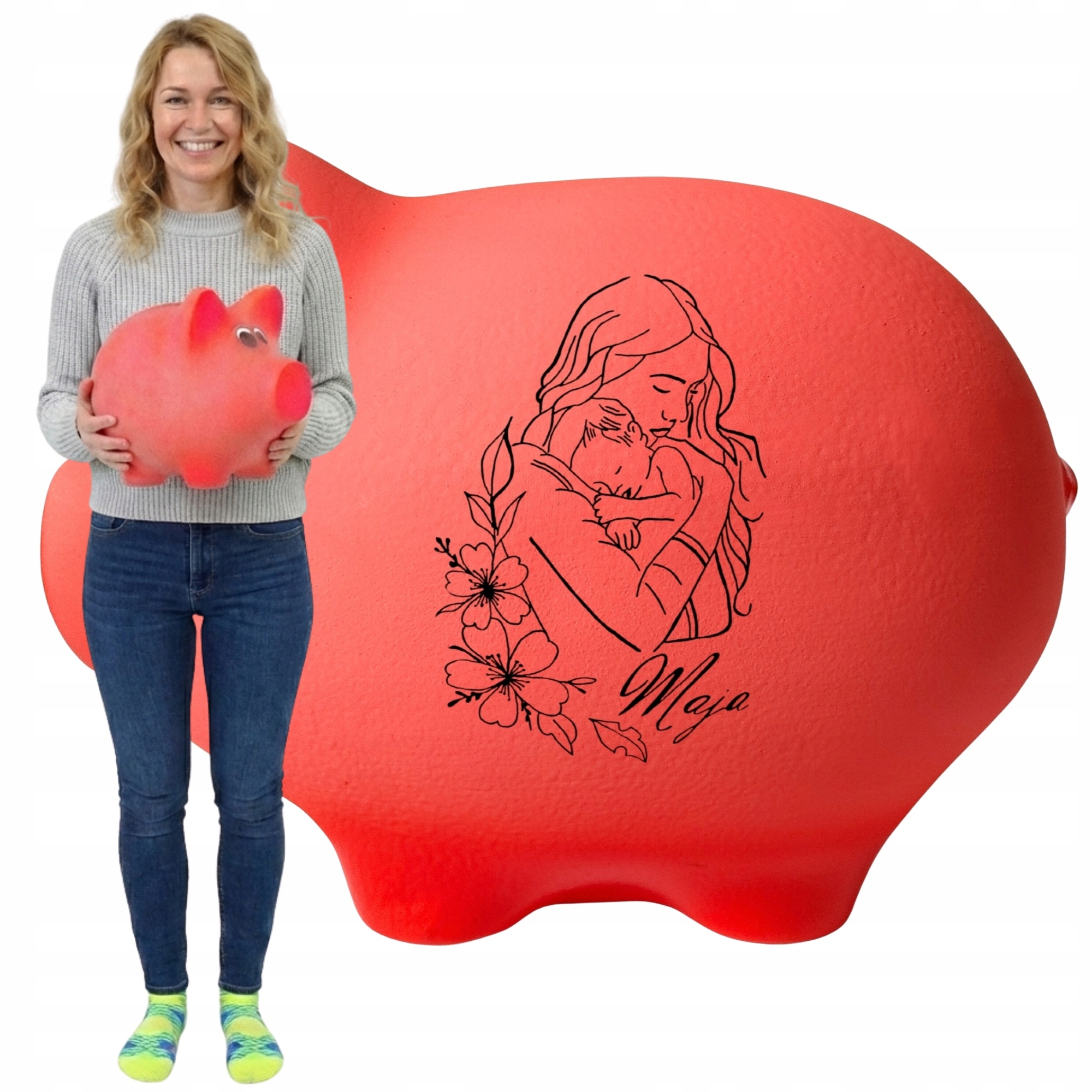 Pokladnička S Jménem a grafikou prasátko Personalizovaná velká XXL pro dítě