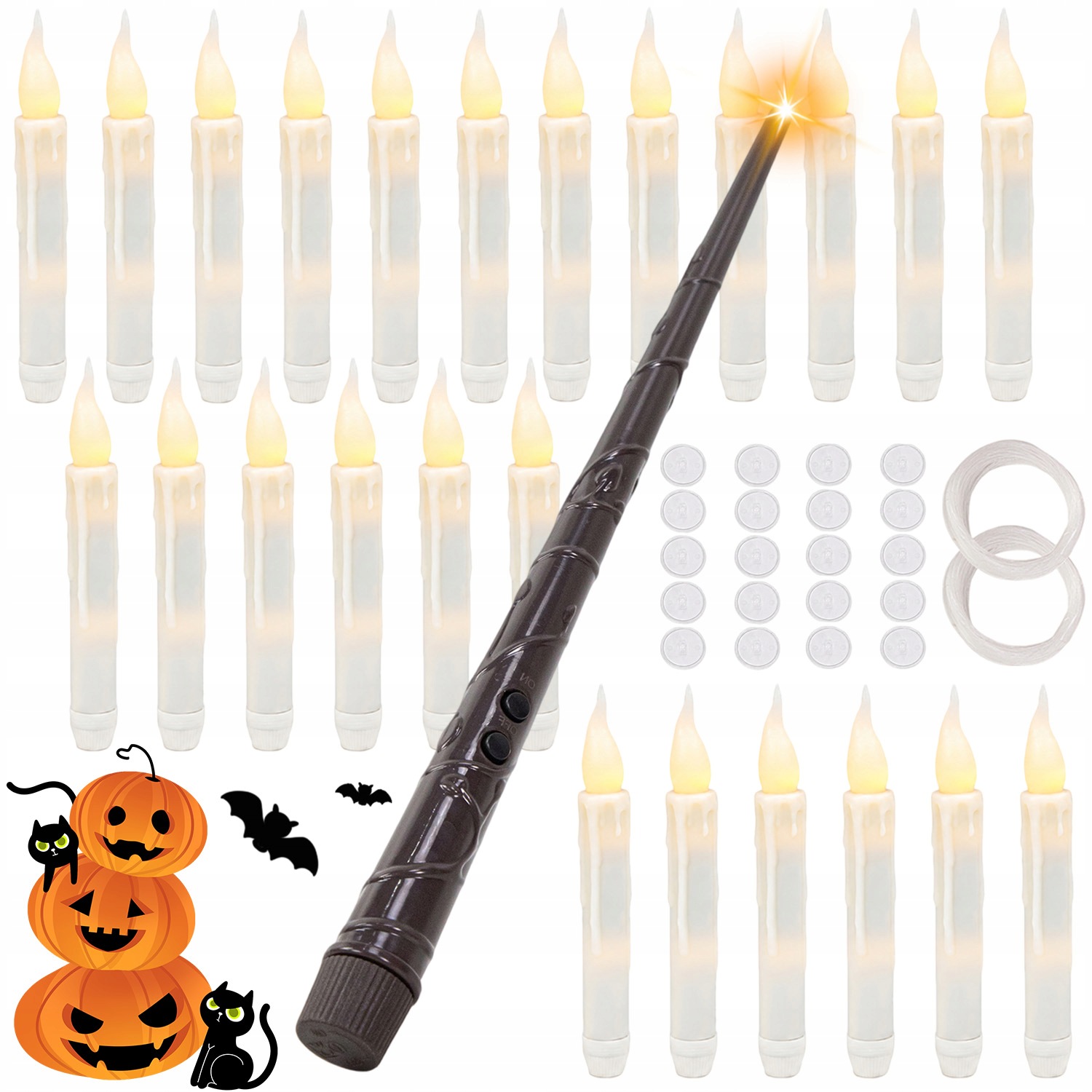 24 X Led Svíčka S Dekorativním Plamenem A Kouzelnou Hůlkou Pro Halloween