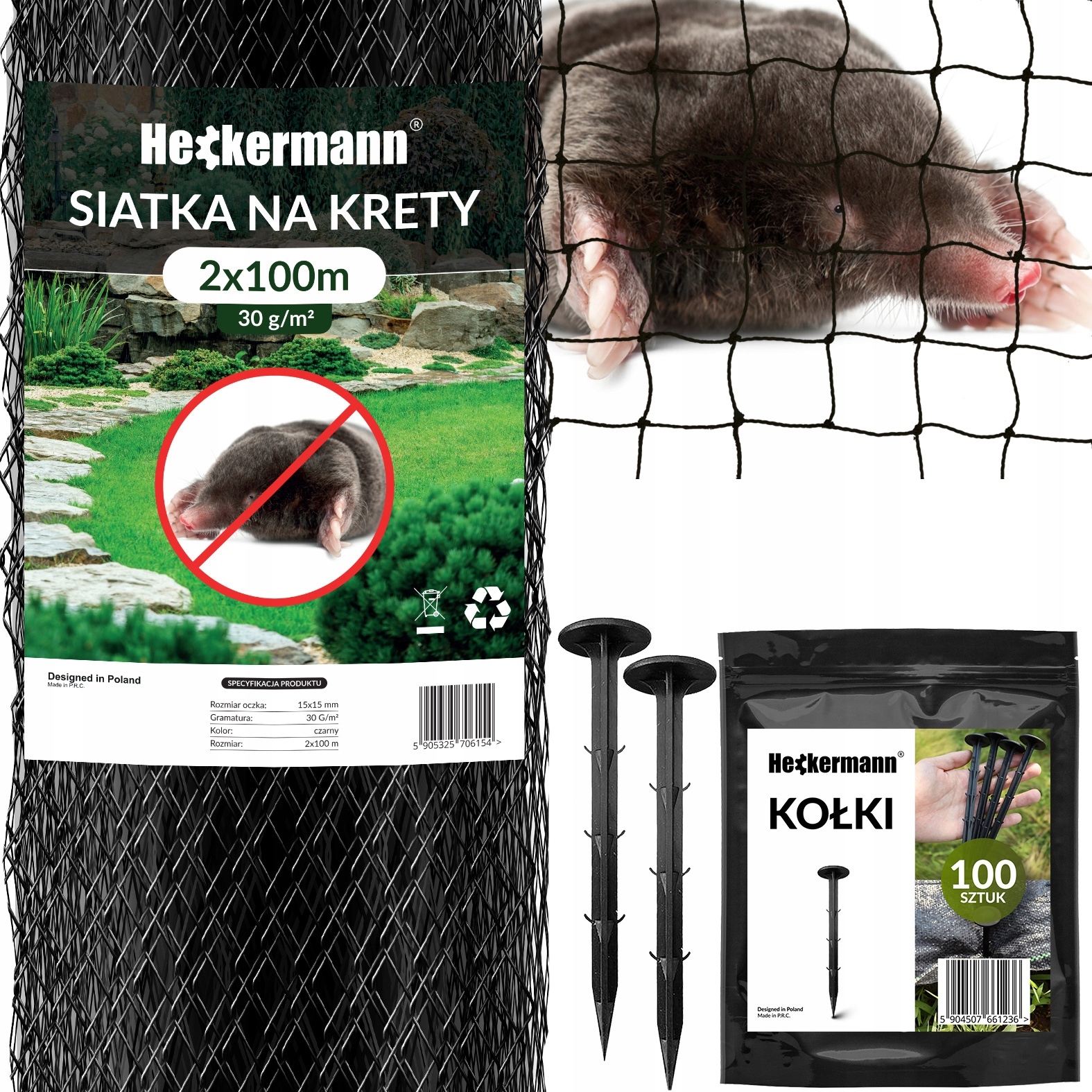 SIATKA NA KRETY 2x100m POLSKA 30g POD TRAWNIK PRZECIW KRETOM NORNICE +KOŁKI
