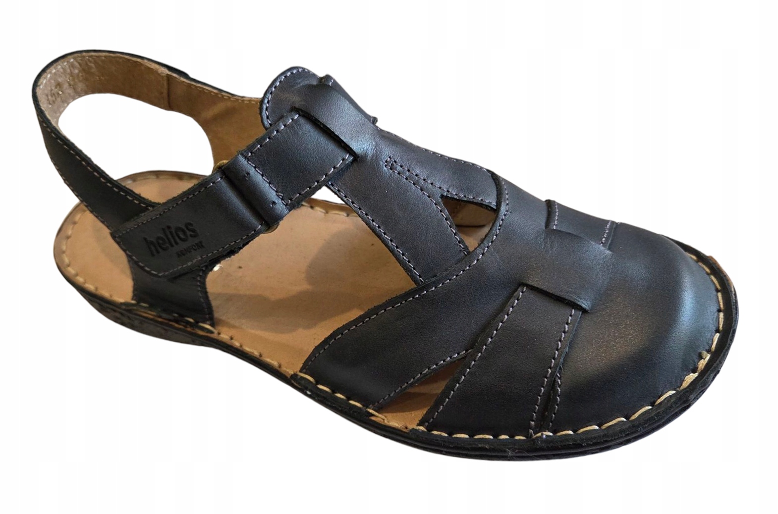 Helios Komfort Sandály 152 Kožené Grafitové Zakryté Prsty vel. 37 Tuhost G