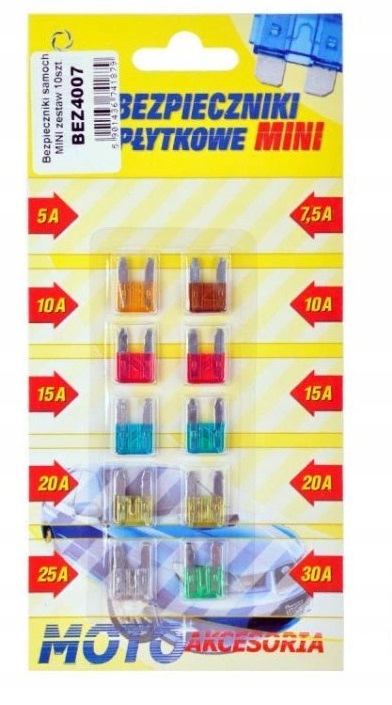 

Bezpieczniki samochodowe Mini zestaw 10szt 5A-30A