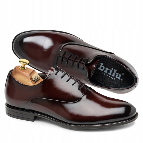 Brilu Polskie Skórzane Wizytowe Buty Męskie Oksfordy Jason Bordowe 45