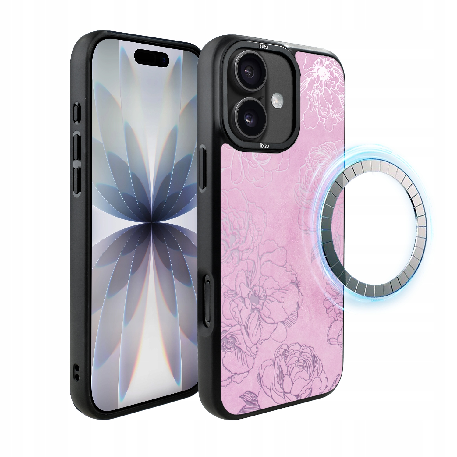 Pouzdro pro iPhone 17 Ibizu DropGuard Matt s MagSafe, růžové pivoňky