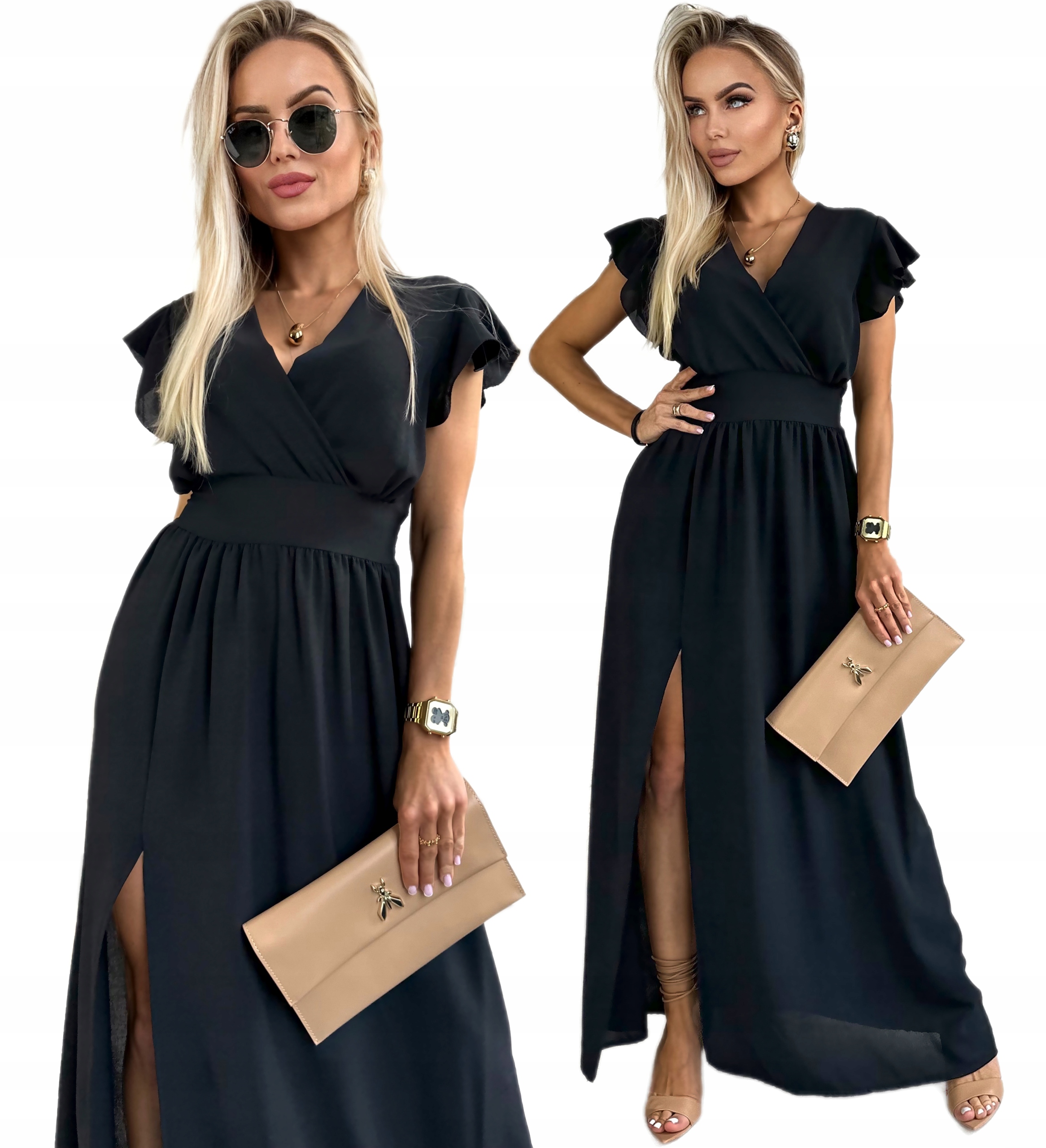 Elegantní Šaty s rozšířeným zavinovacím výstřihem svatební hostina L Sofia