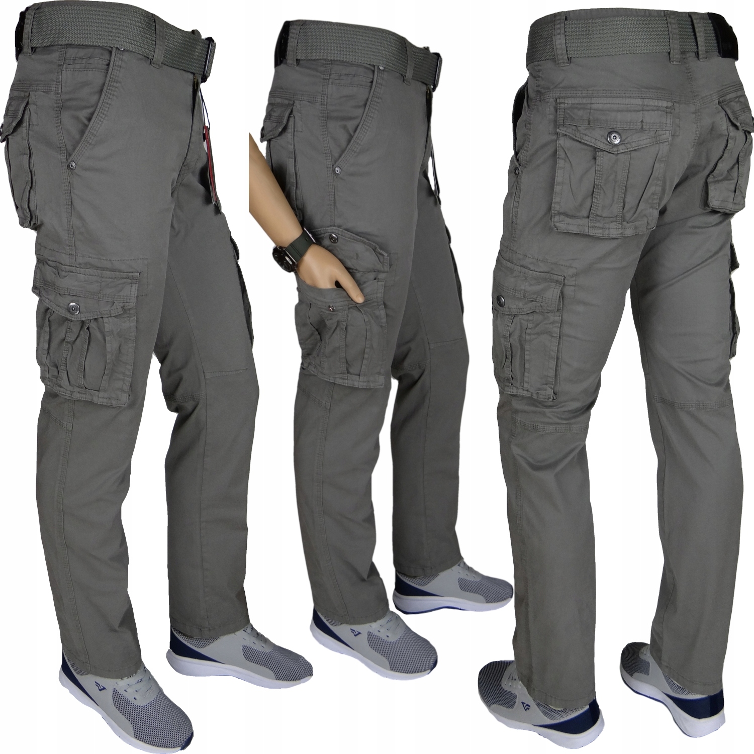 Spodnie Bojówki Wiosna/Lato Elast Pasek Popiel r31 Iteno