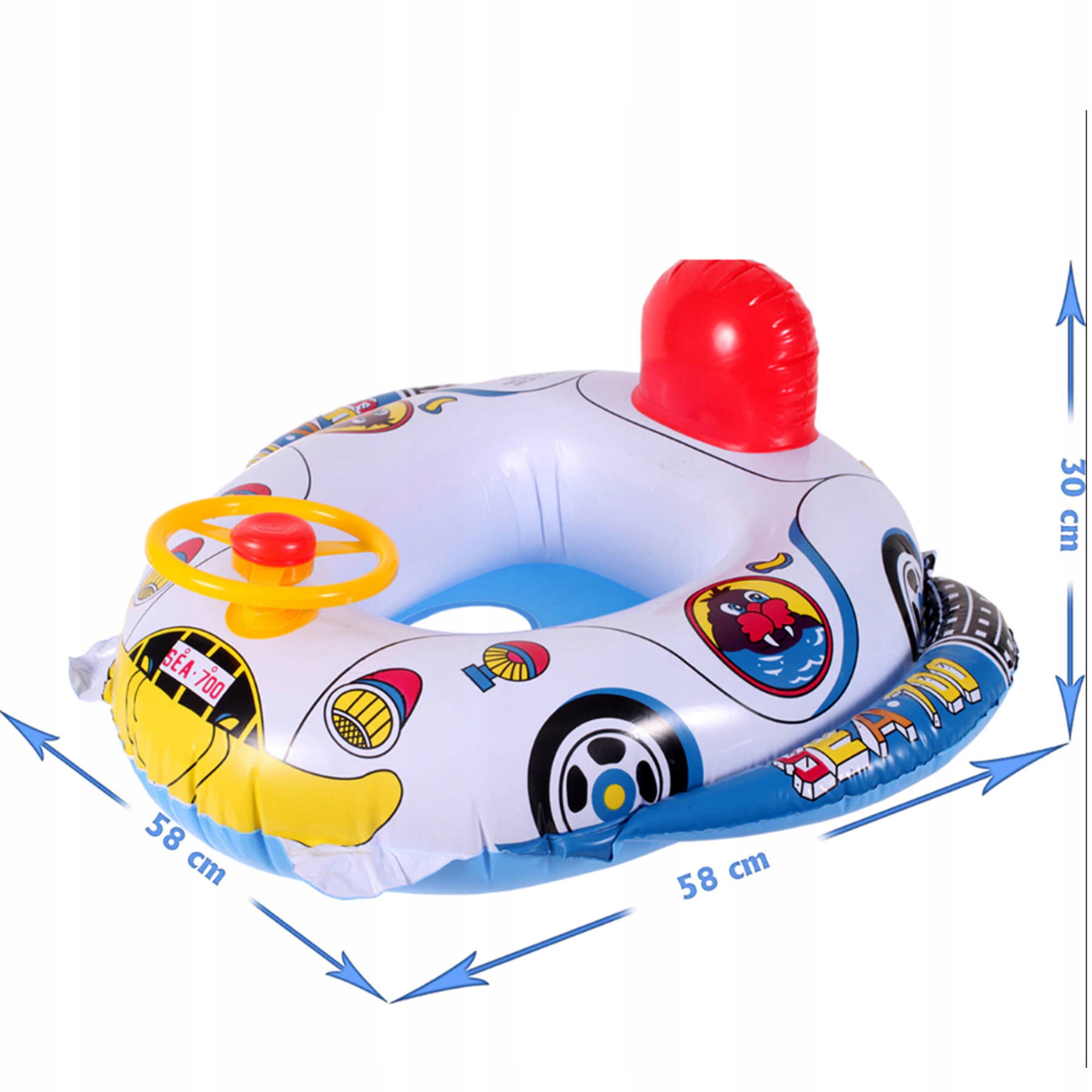 PONTONIK DLA DZIECI DO PŁYWANIA BEZPIECZNY PONTON Z KIEROWNICĄ KLAKSON AUTO Bohater brak