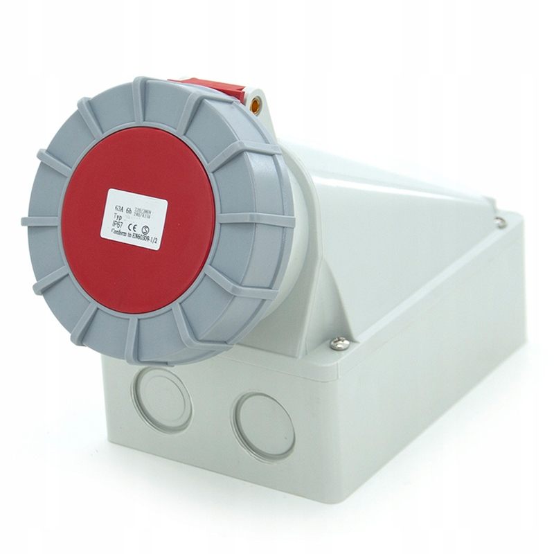 Pevná Zásuvka Cee 63A 400V 3P+Z+N 6h Průmyslová Nástěnná S Klapkou IP67