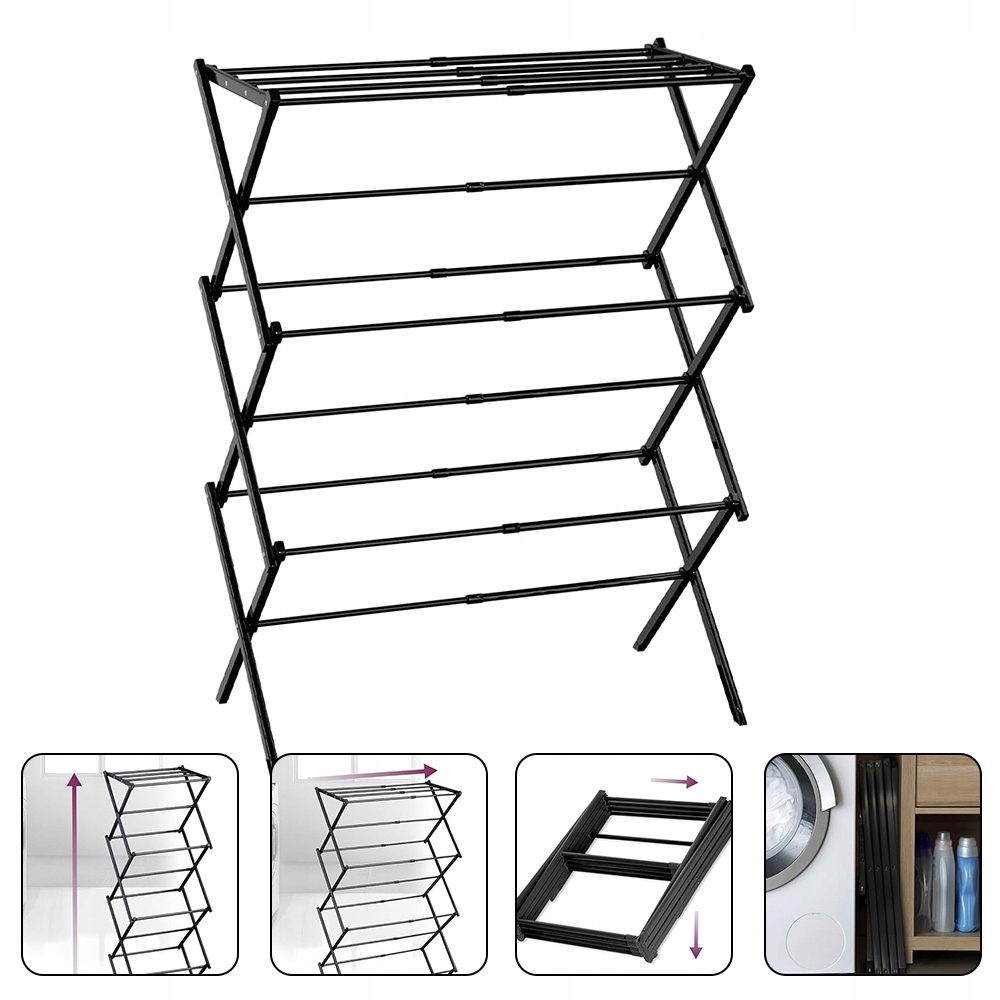 Levně Černá Sušák Na Prádlo, Skládací, 6 Úrovní, 11 Tyčí, Silná