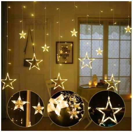 LAMPKI LED 2.5M KURTYNA ŚWIETLNA OKIENNA ŚWIĄTECZNA GWIAZDKI BIAŁY CIEPŁY Liczba trybów świecenia 8