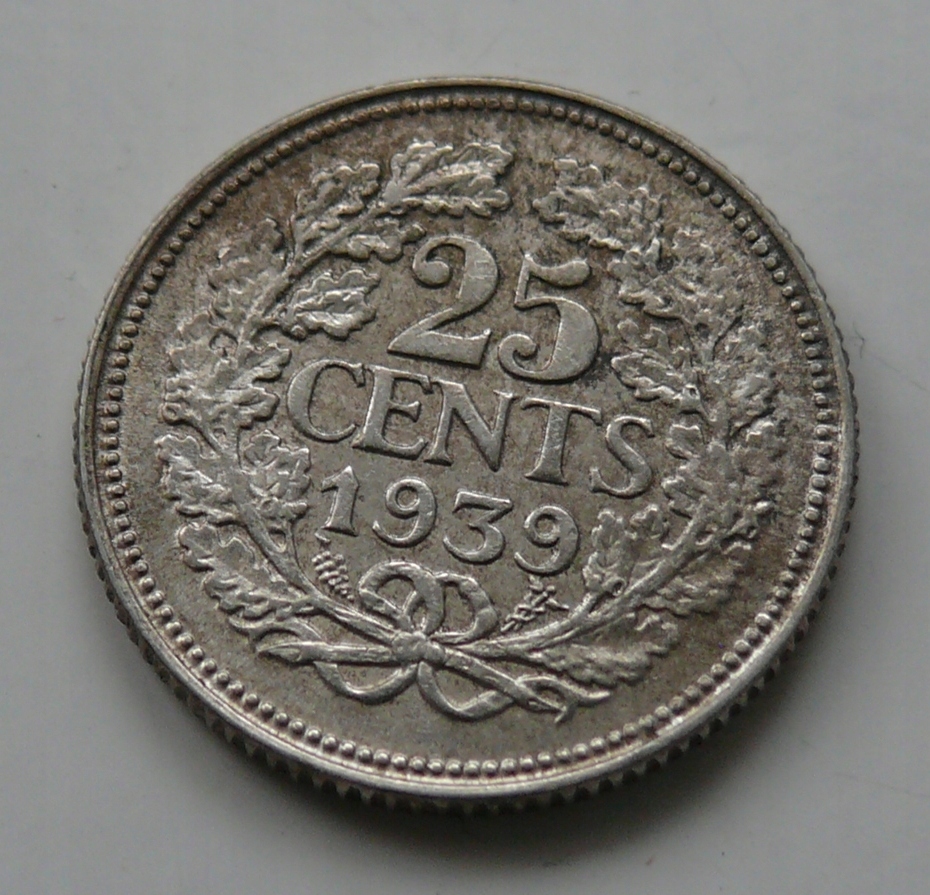 Holandia - 25 cents centów - 1939 WILHELMINA - Ag