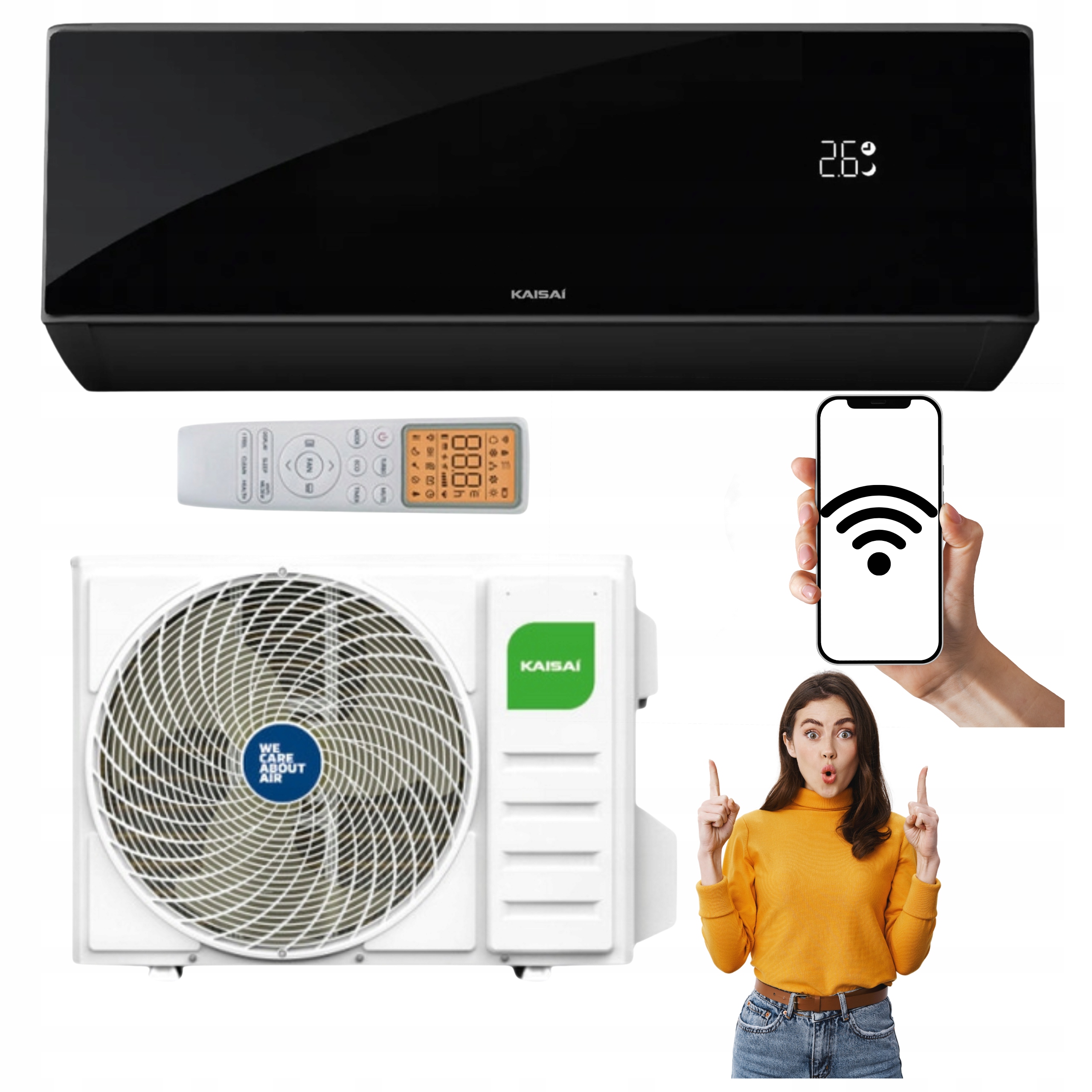 Nástěnný klimatizátor s Wifi Kaisai Pro Heat+ 3,5 kW Černý Topení Eev Hepa
