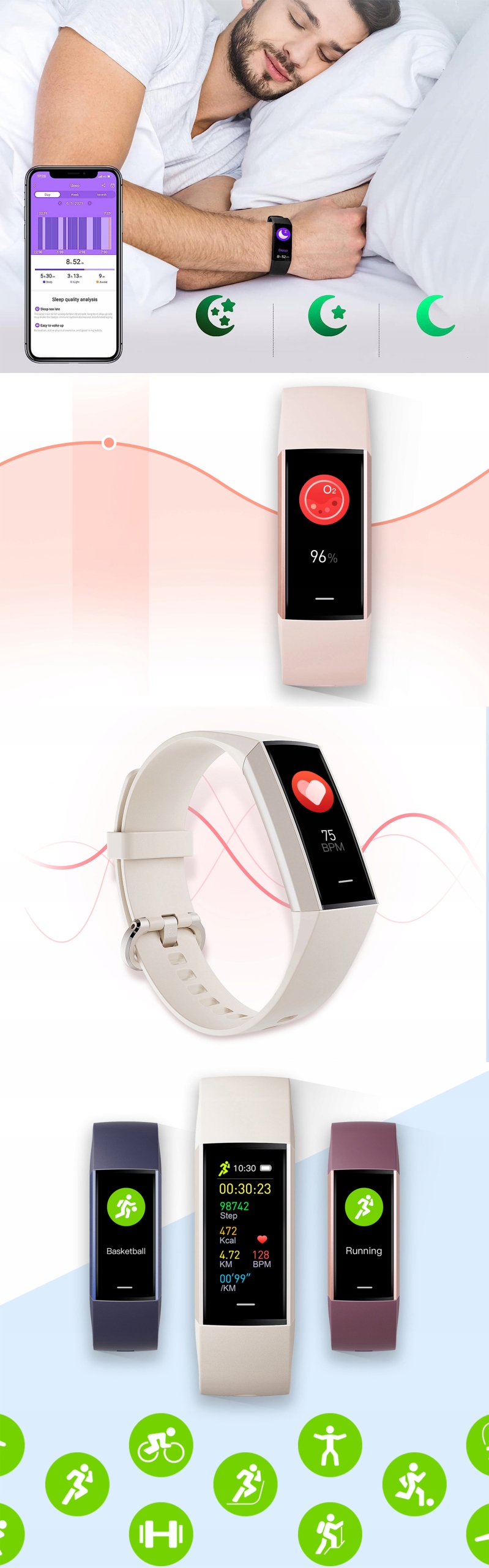 SMARTWATCH ZEGAREK DAMSKI WATCH MĘSKI PULS SPORT SMART POŁĄCZENIA SPORTOWY Kolor czarny