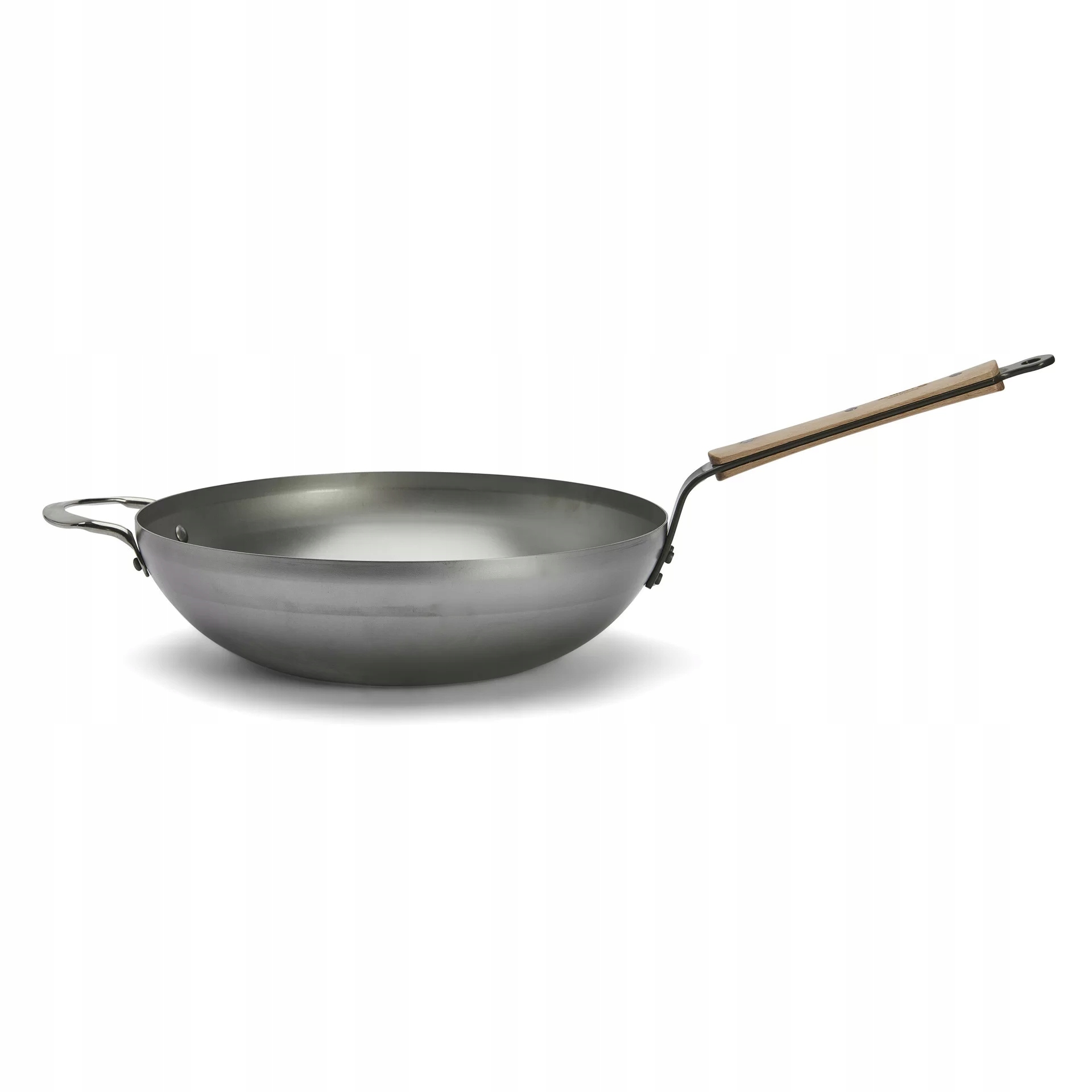 Wok de Buyer Mineral B Bois 32 cm, uhlíková oceľ, drevená rukoväť, indukcia