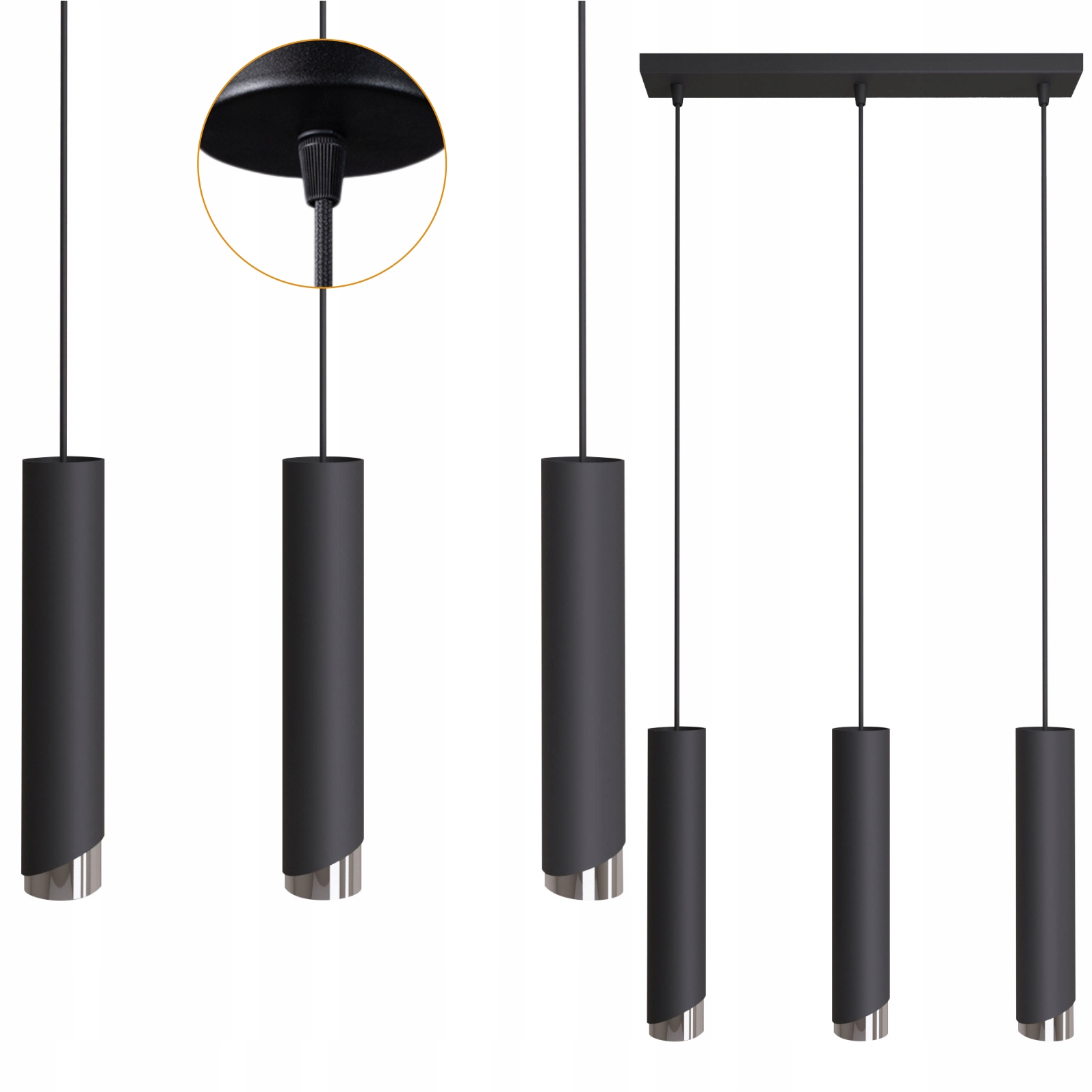 Závesná Lampa Závesný Luster Bragi Tuba Kovová Čierna Striebro GU10