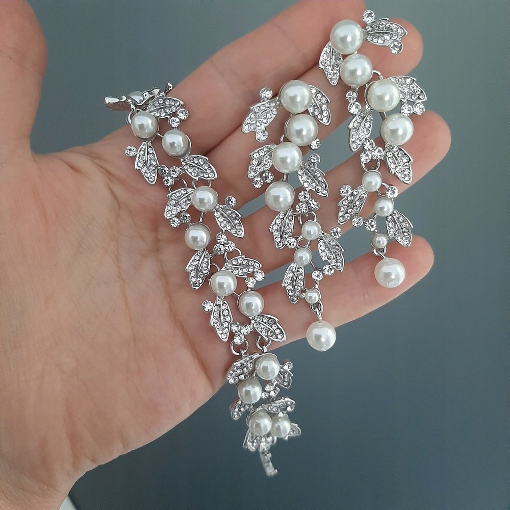 KOMPLET BRANSOLETKA KOLCZYKI LIŚCIE PERŁY ŚLUB Marka Inna marka