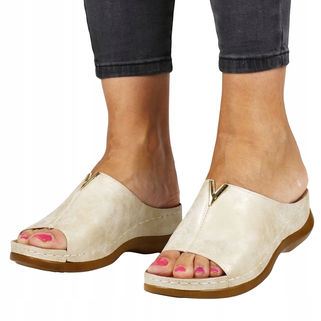 Zlaté Béžové Nazouváky Na Koturně S Leskem, Pohodlná Vložka Křížek 41