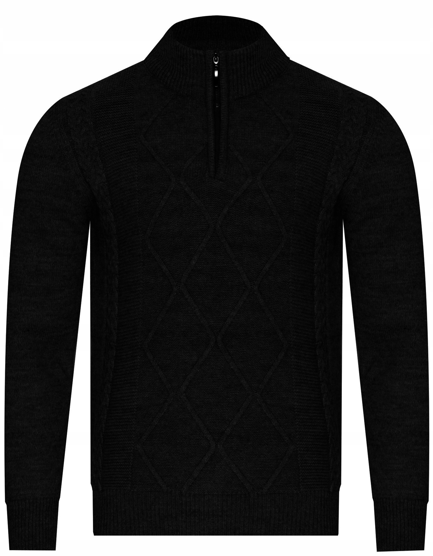 Pánský svetr s polovičním rolákem 8157 černý vlněný teplý klasický elegantní na zip