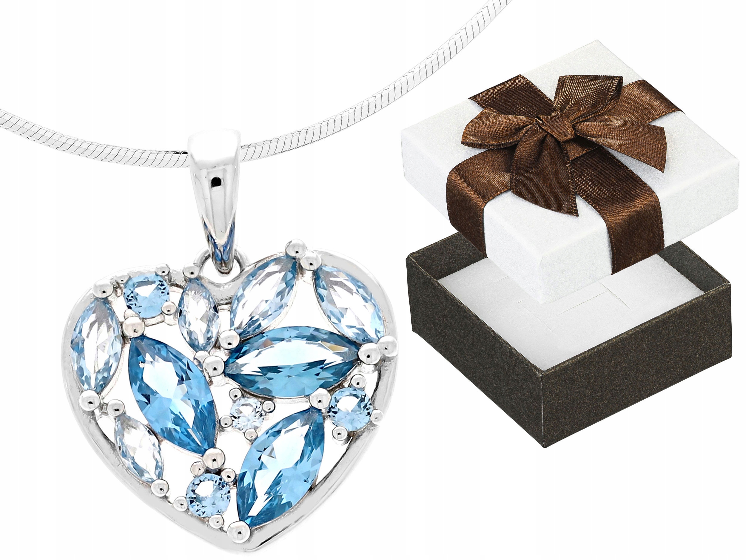 Krátký Stříbrný Dámský Náhrdelník Srdce s Modrými Zirkony Choker 40 cm