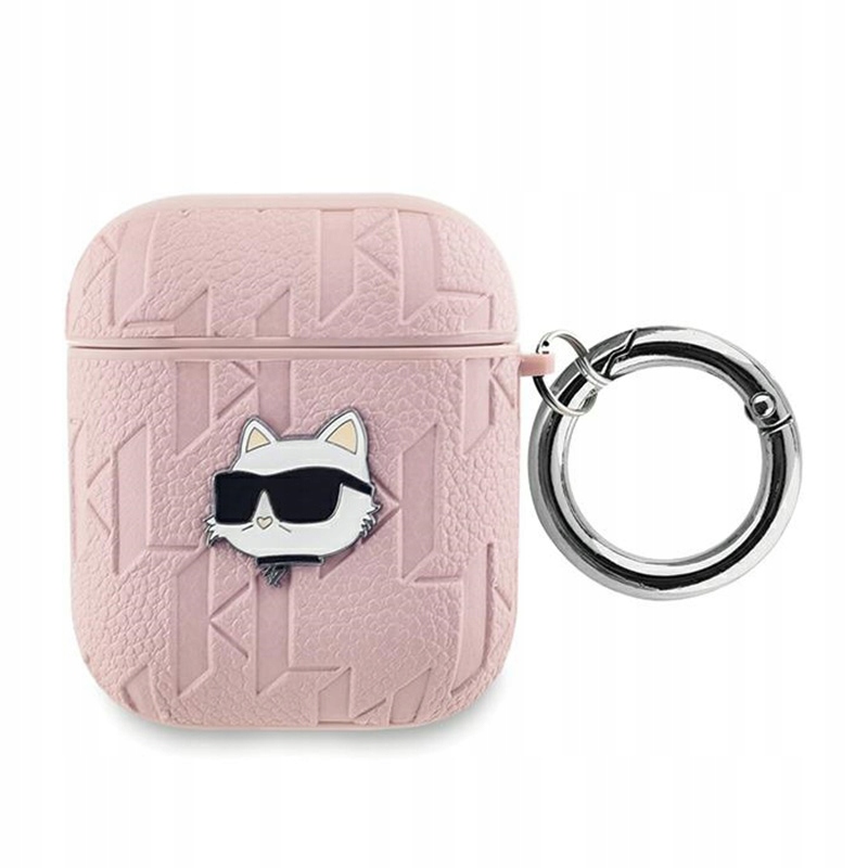 Karl Lagerfeld Monogram Choupette Head Pouzdro pro AirPods 1/2 generace (růžové)