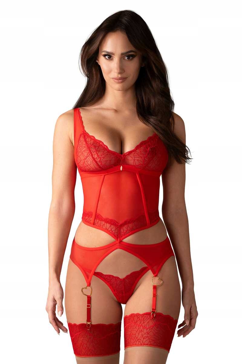 Obsessive dámský korzet a tanga Cupide Desir sexy červený S/m