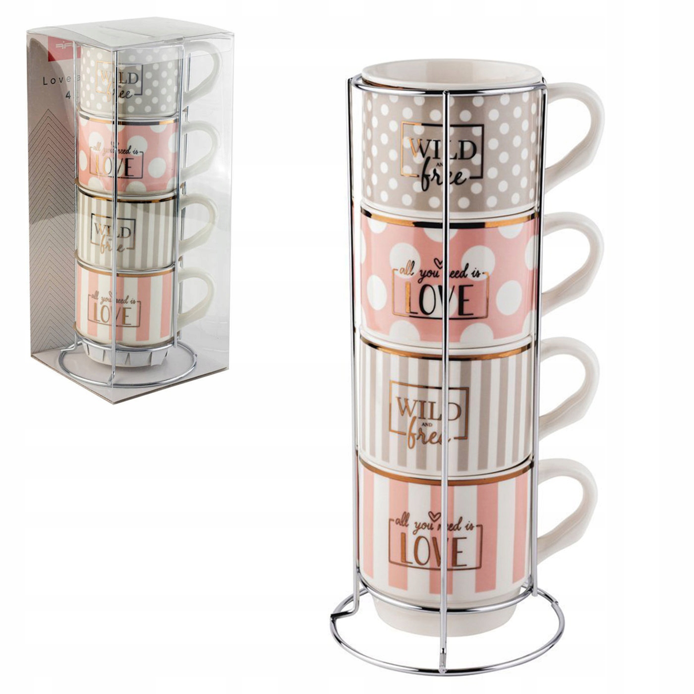 

Kubki porcelanowe na stojaku Florina Love and Wild