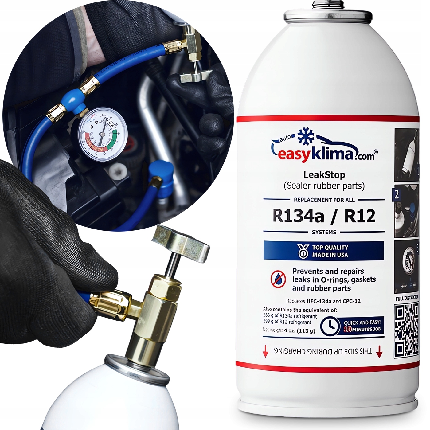 Plynový tmel pro nabíjení klimatizace v autě R134A R12 Faktor Easyklim